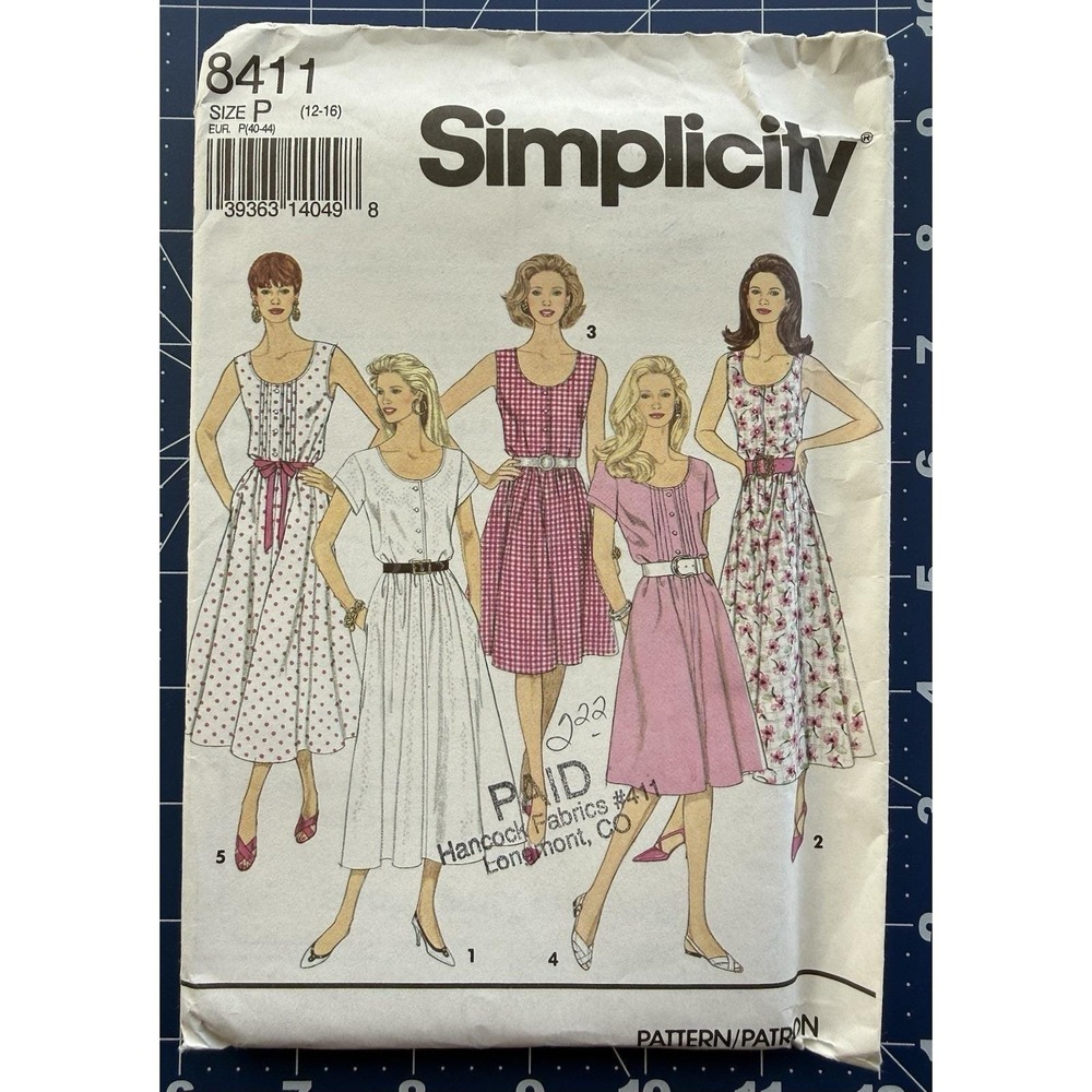 VTG‎ Summer Dress In 2-Lengths Pattern Simplicity 8411 OOP Size 12-16 UC FF